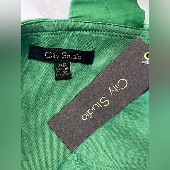 NWT City Studio | Juniors Green Taffeta One Shoulder Fit & Flare Mini Dress 7/8 - Picture 7 of 9